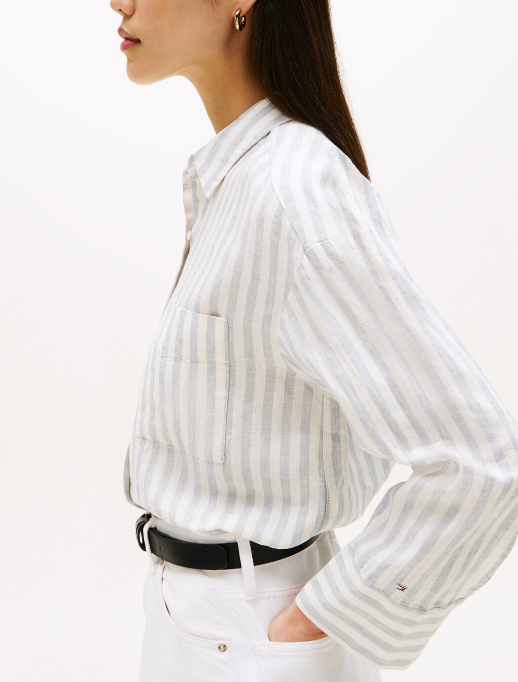Asia Fit Linen Easy Shirt, Linen Stp/ Cloudy Blue/ Ecru, hi-res