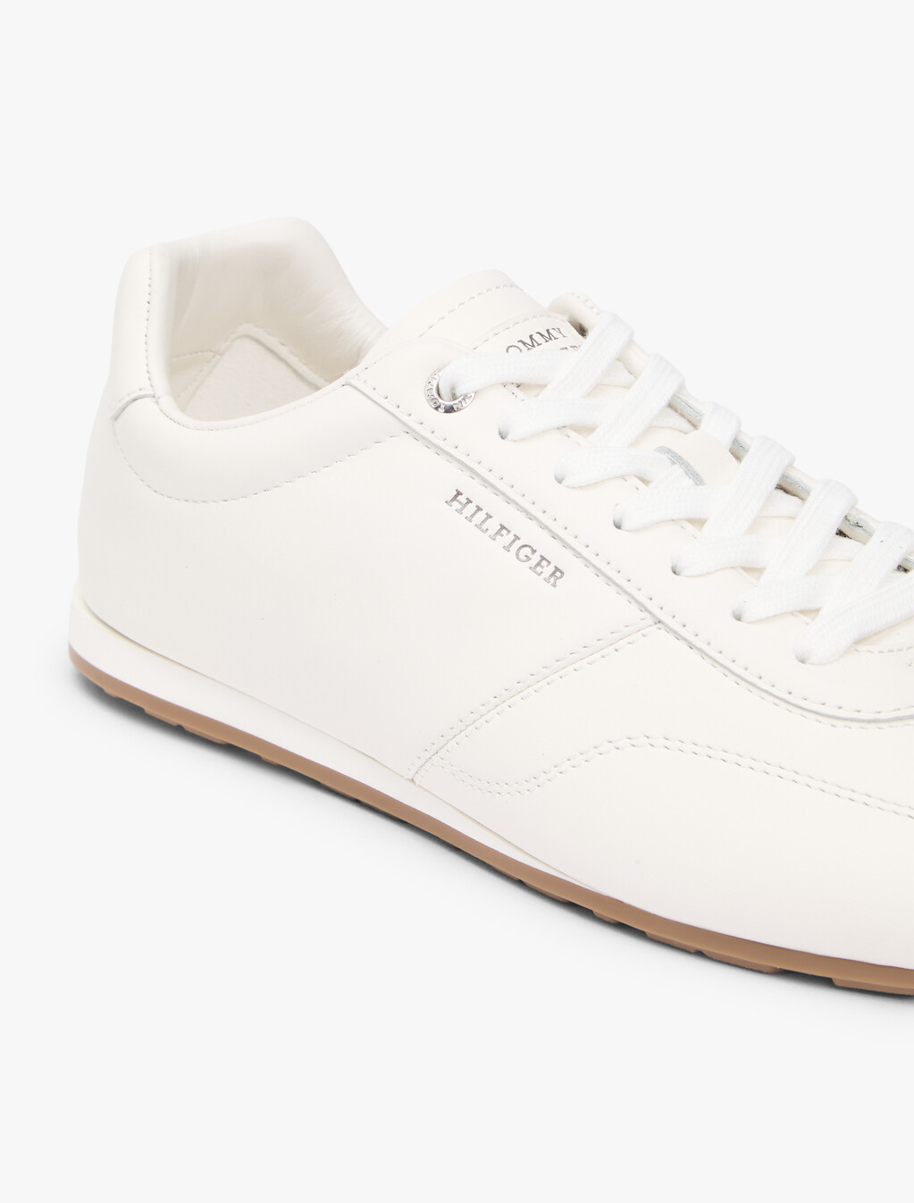 Low Profile Logo Leather Trainers, Ecru, hi-res