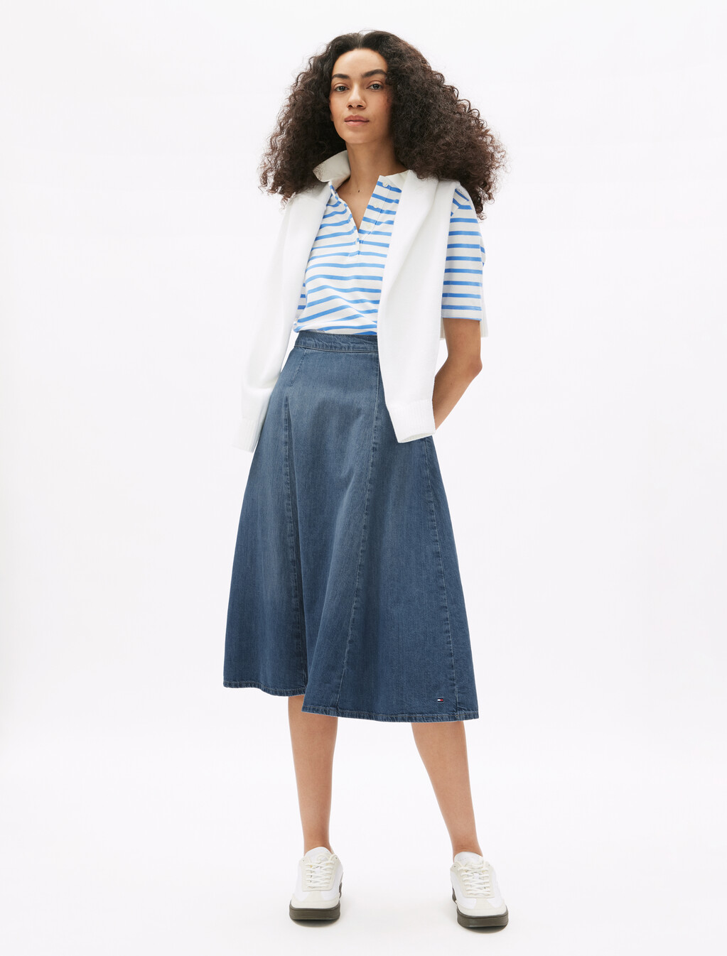 Midi Flare Denim Skirt, Uma, hi-res
