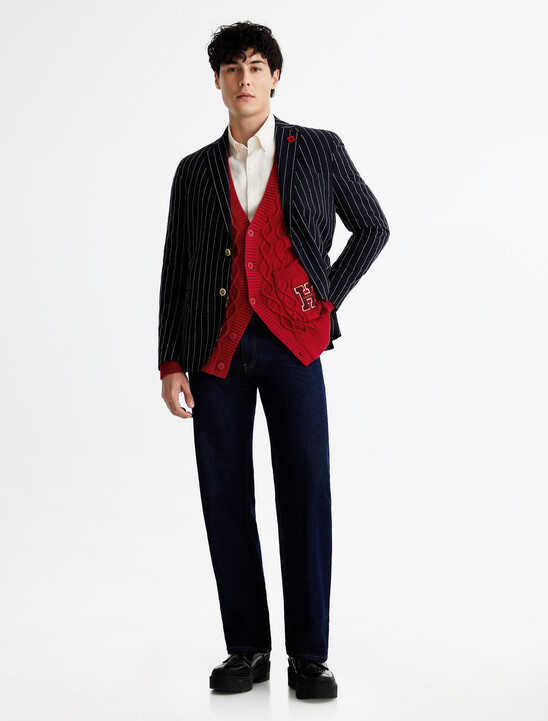 Cable Knit Letterman Applique Cardigan