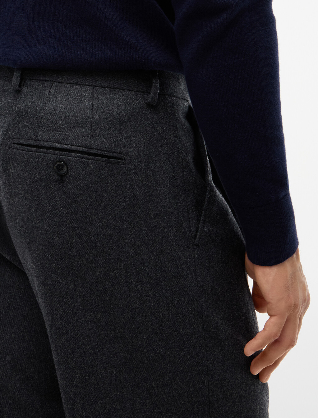 New York Label Wool Blend Flannel Trousers, Dark Grey Heather, hi-res