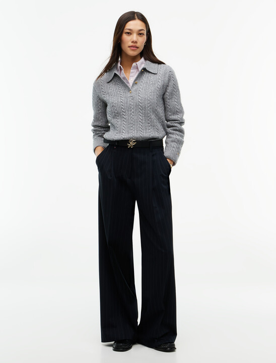 Wool Blend Cable Knit Polo Jumper