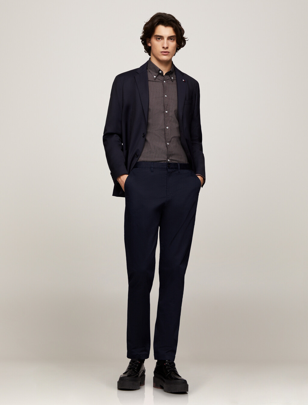 Stretch Micro Print Slim Shirt, Deep Rouge / Multi, hi-res