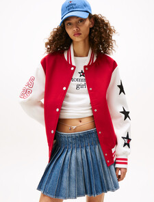Tommy Girl Back Logo Oversized Varsity Jacket, Primary Red / Ecru, hi-res