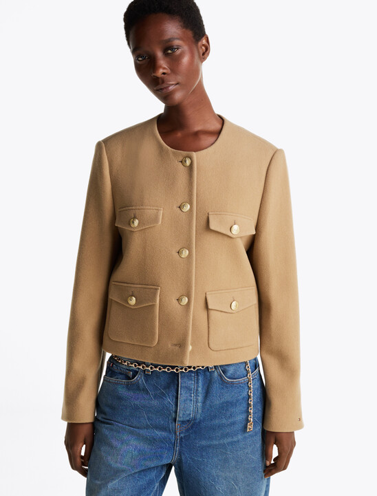 Double Faced Wool Rich Cropped Jacket