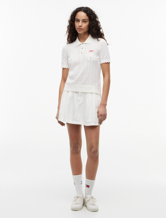Pointelle Flag Short Sleeve Polo Jumper
