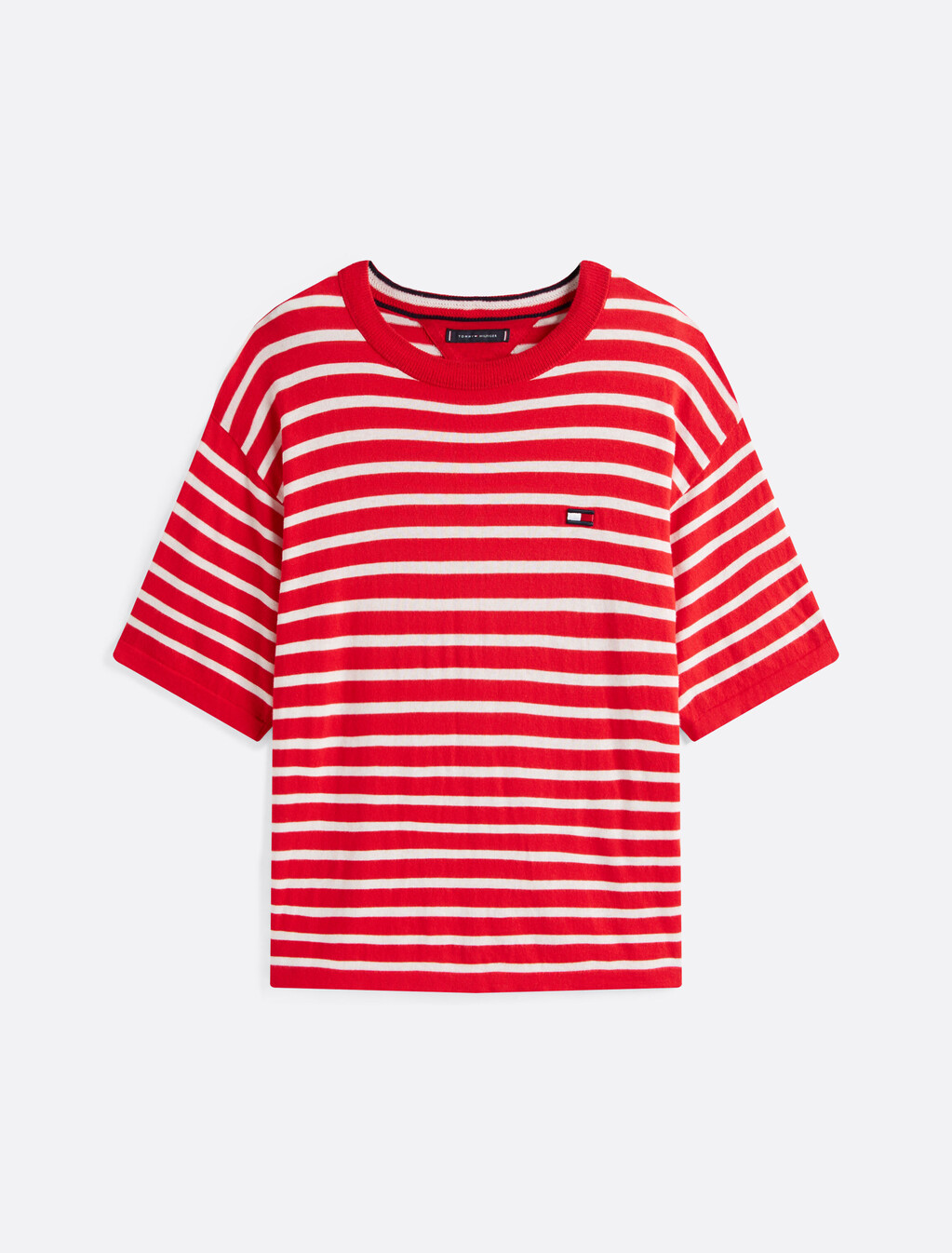 The Runway Collection Stripe T-Shirt With Cashmere, Fire Red / Ecru Stripe, hi-res