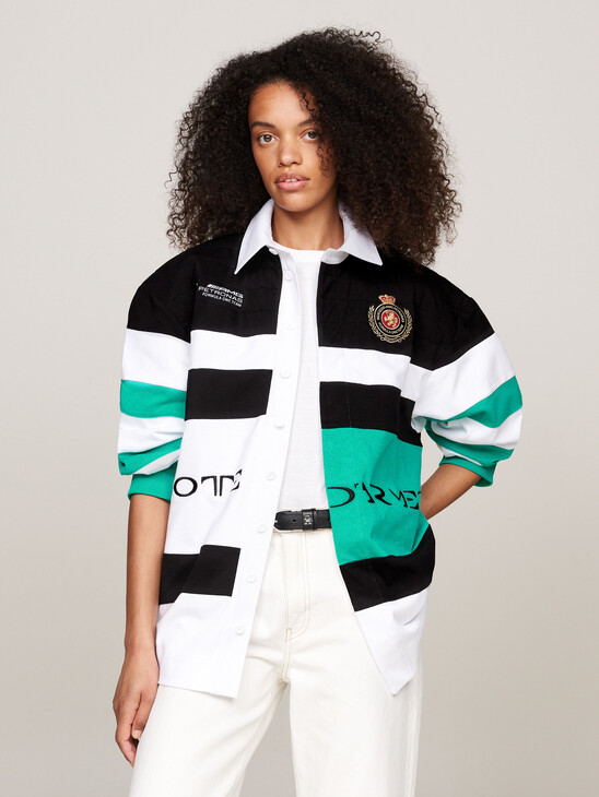 Tommy x Mercedes F1 x CR Colour-Blocked Back Logo Rugby Shirt