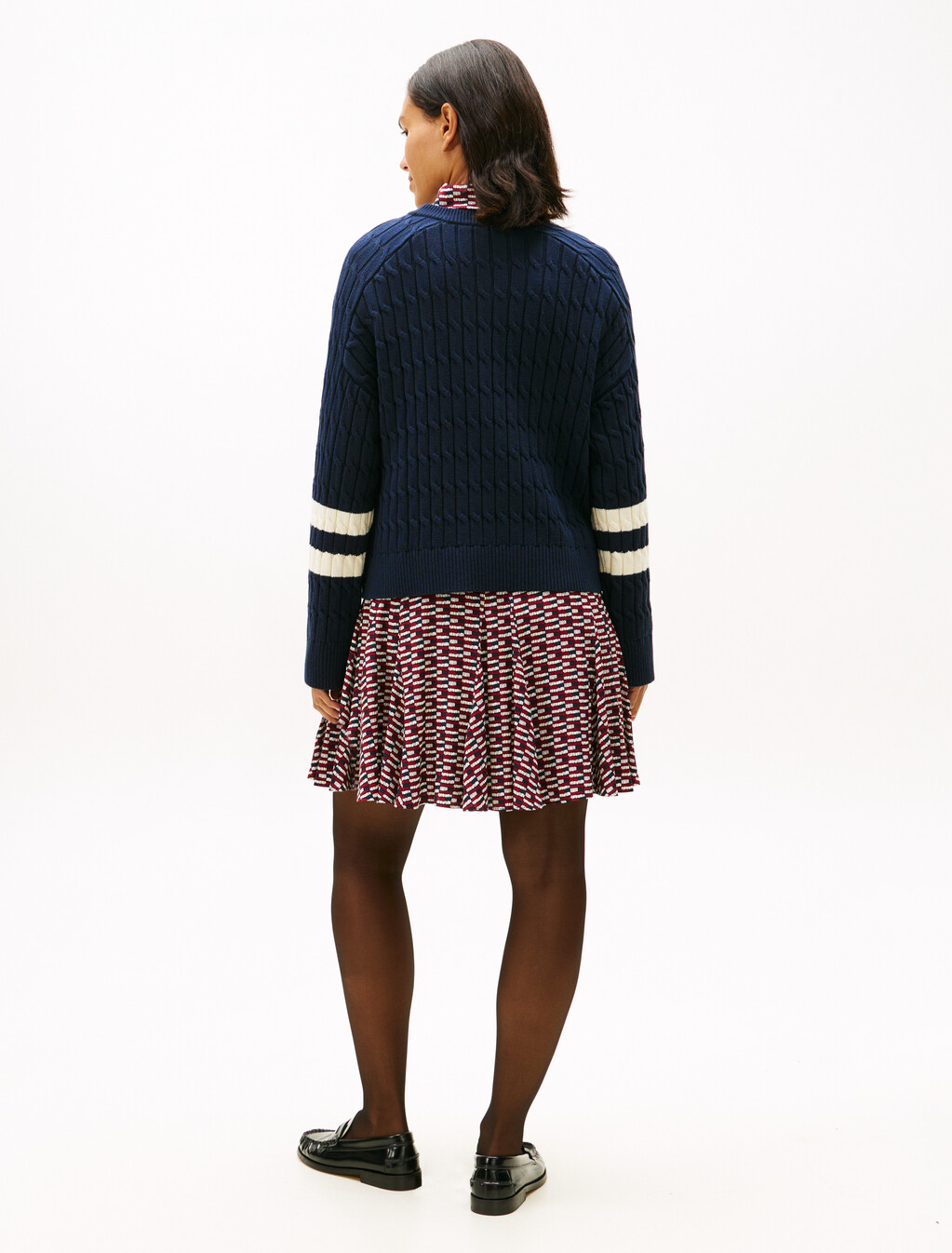 Logo Embroidery Relaxed Cable Knit Jumper, Dark Night Navy, hi-res