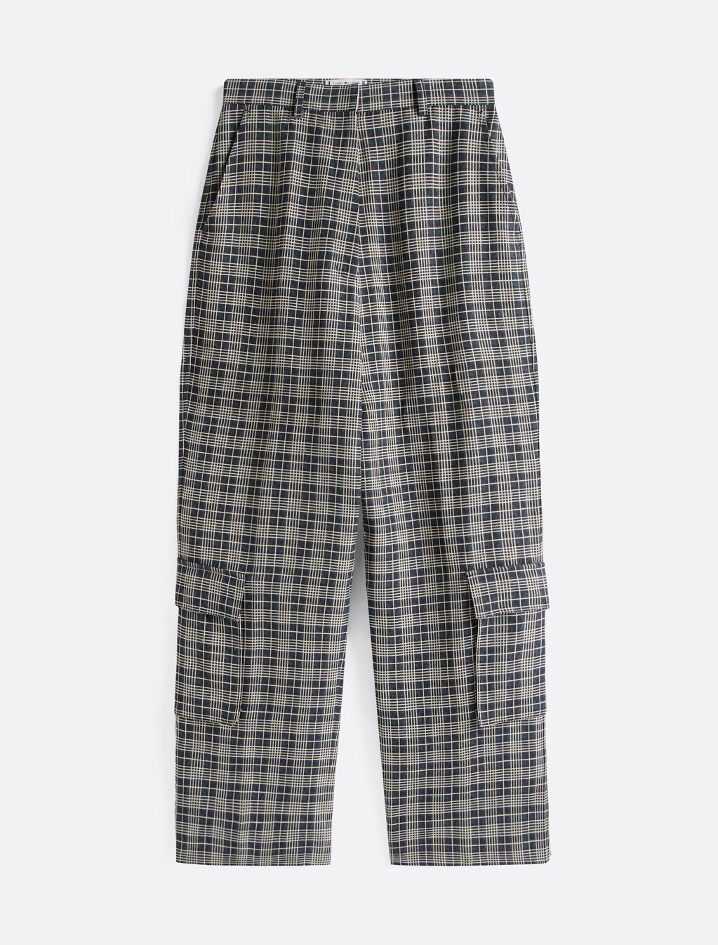 The Runway Collection Oversized Tailored Cargo Trousers, Navy Cream Check, hi-res