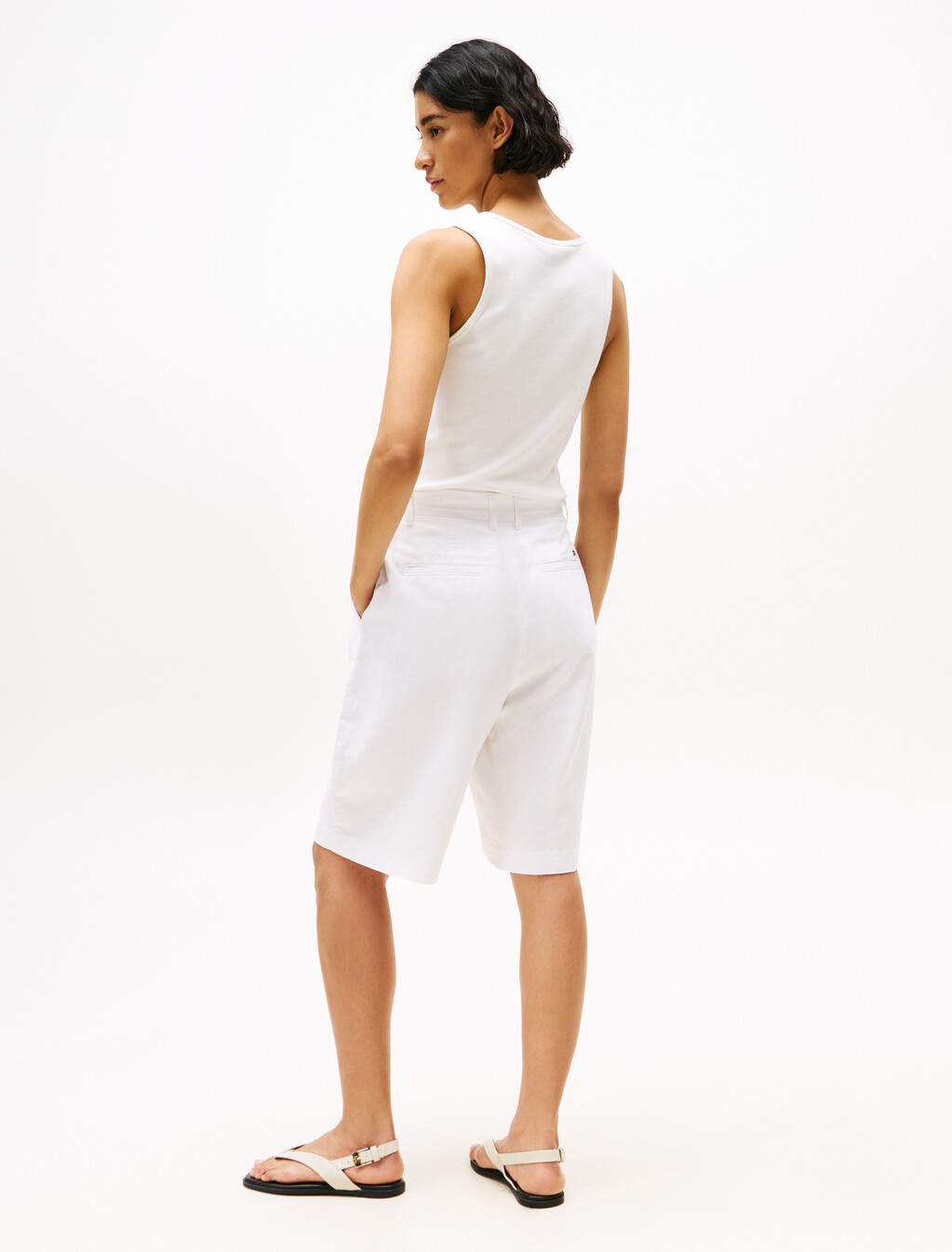 Wide Leg Bermuda Shorts With Linen, Th Optic White, hi-res