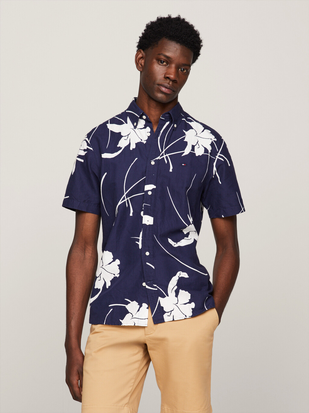 Tropical Print Short Sleeve Poplin Shirt, Desert Sky / Optic White, hi-res