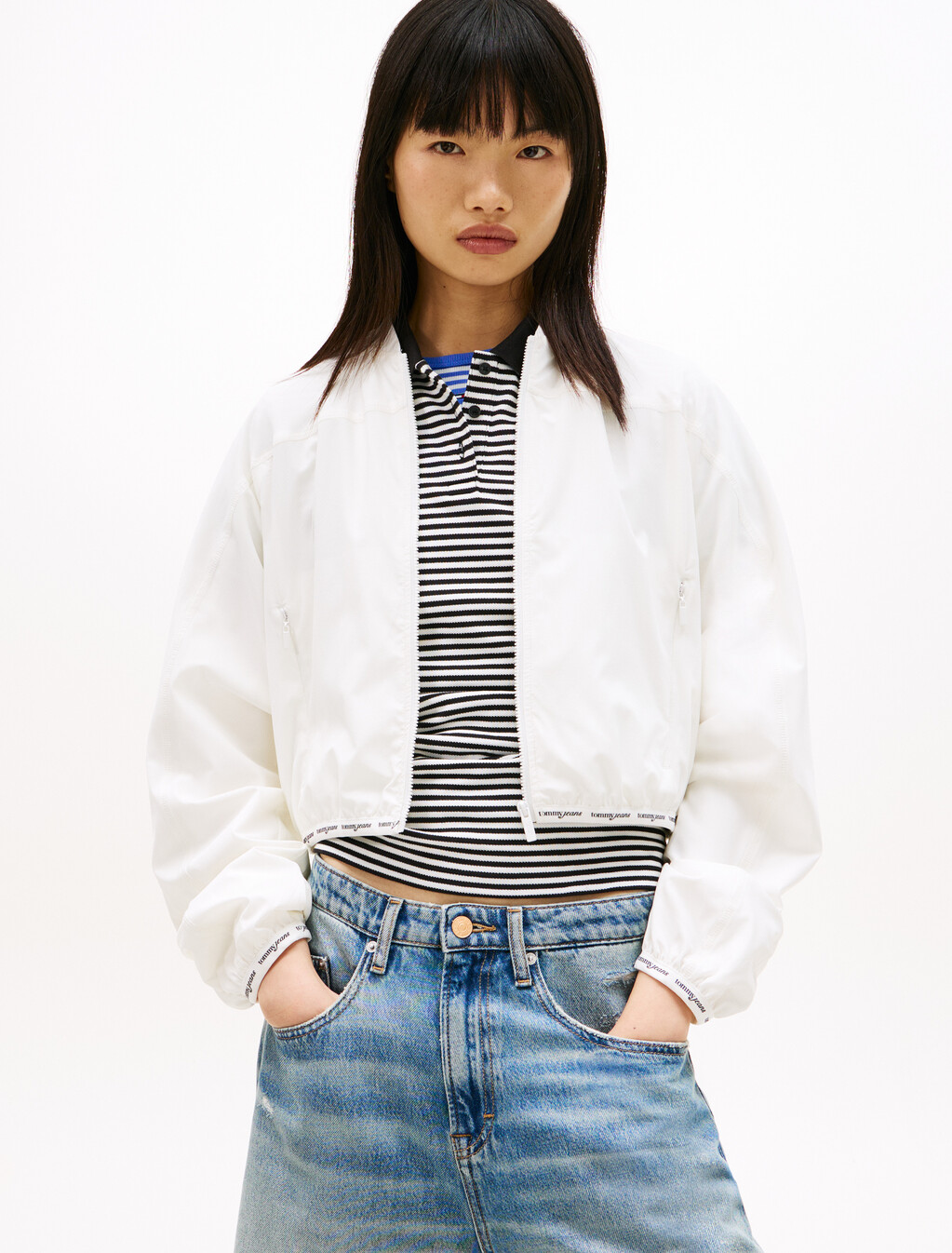 Logo Tape Water Repellent Bomber Jacket, Ecru, hi-res