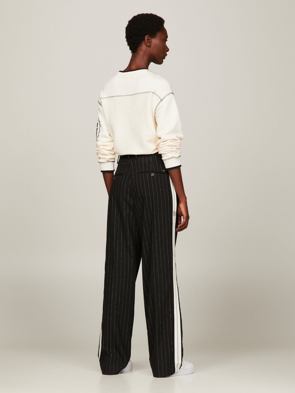 Pinstripe Straight Leg Relaxed Fit Trousers, Black Stripe, hi-res