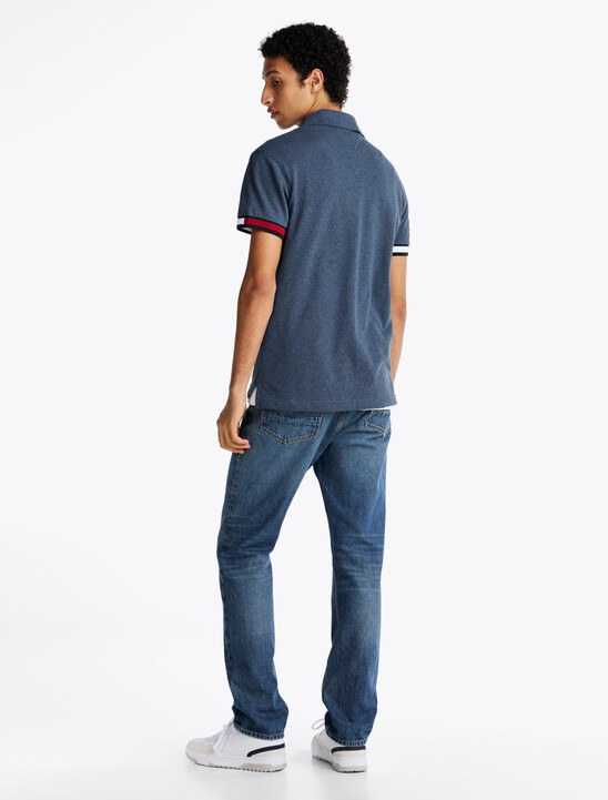 Flag Cuff Slim Polo, Faded Indigo Heather Flag Cuff Slim Polo
