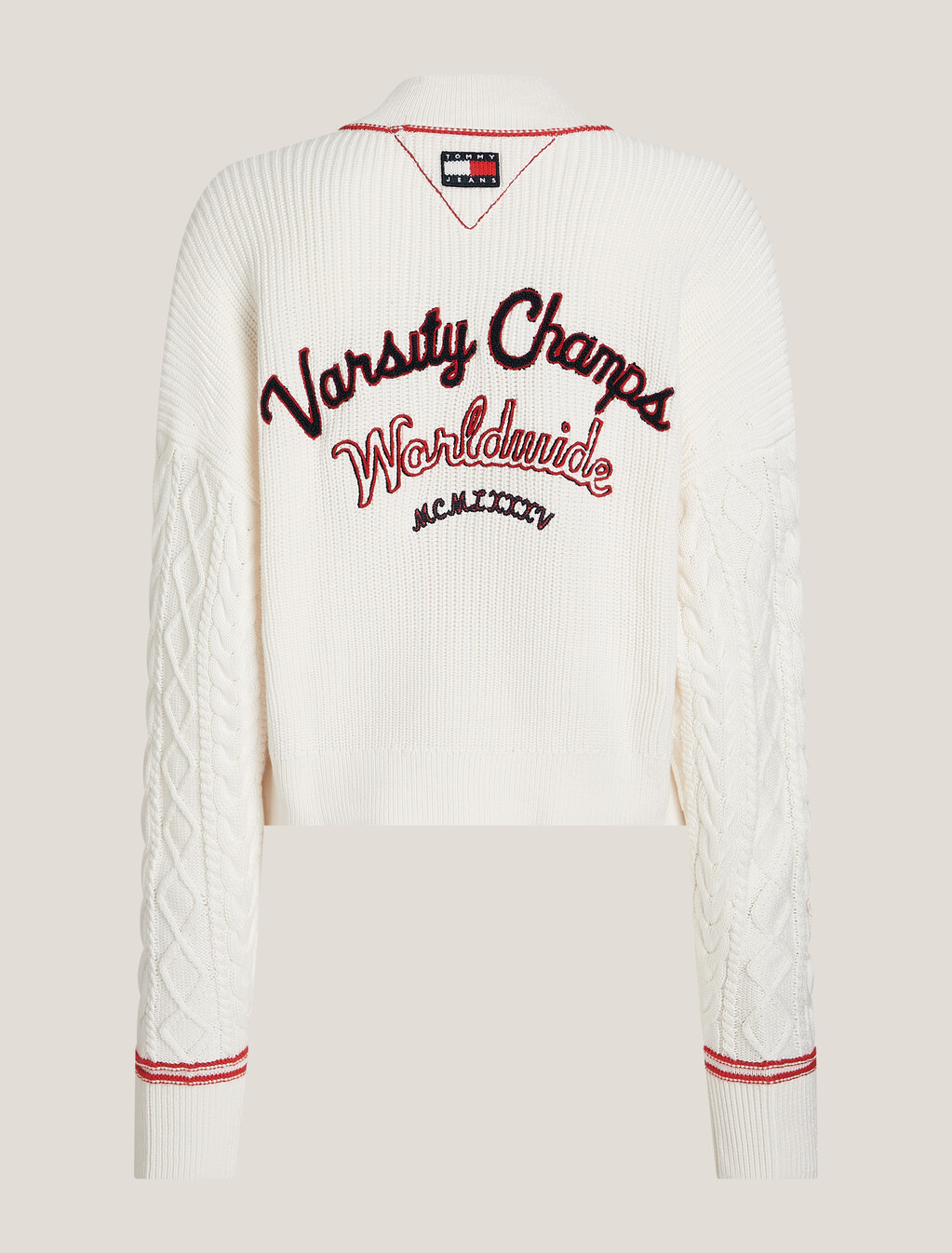 Varsity Cropped Cardigan, Ancient White, hi-res