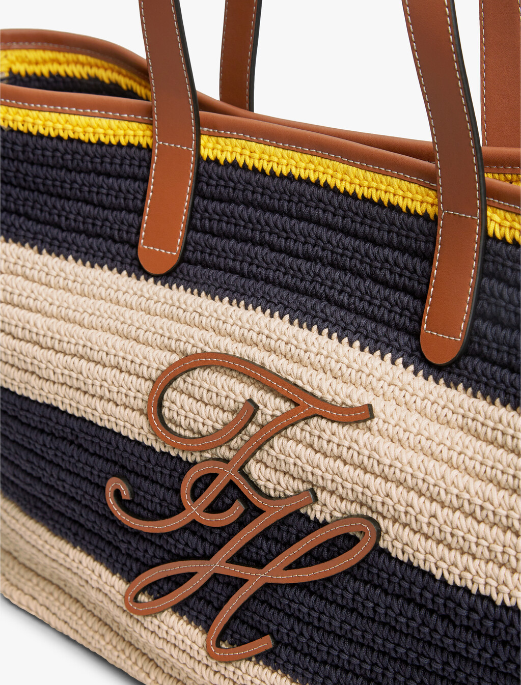 Woven Stripe Logo Appliqu&eacute; Tote Bag, Navy/Neutral, hi-res