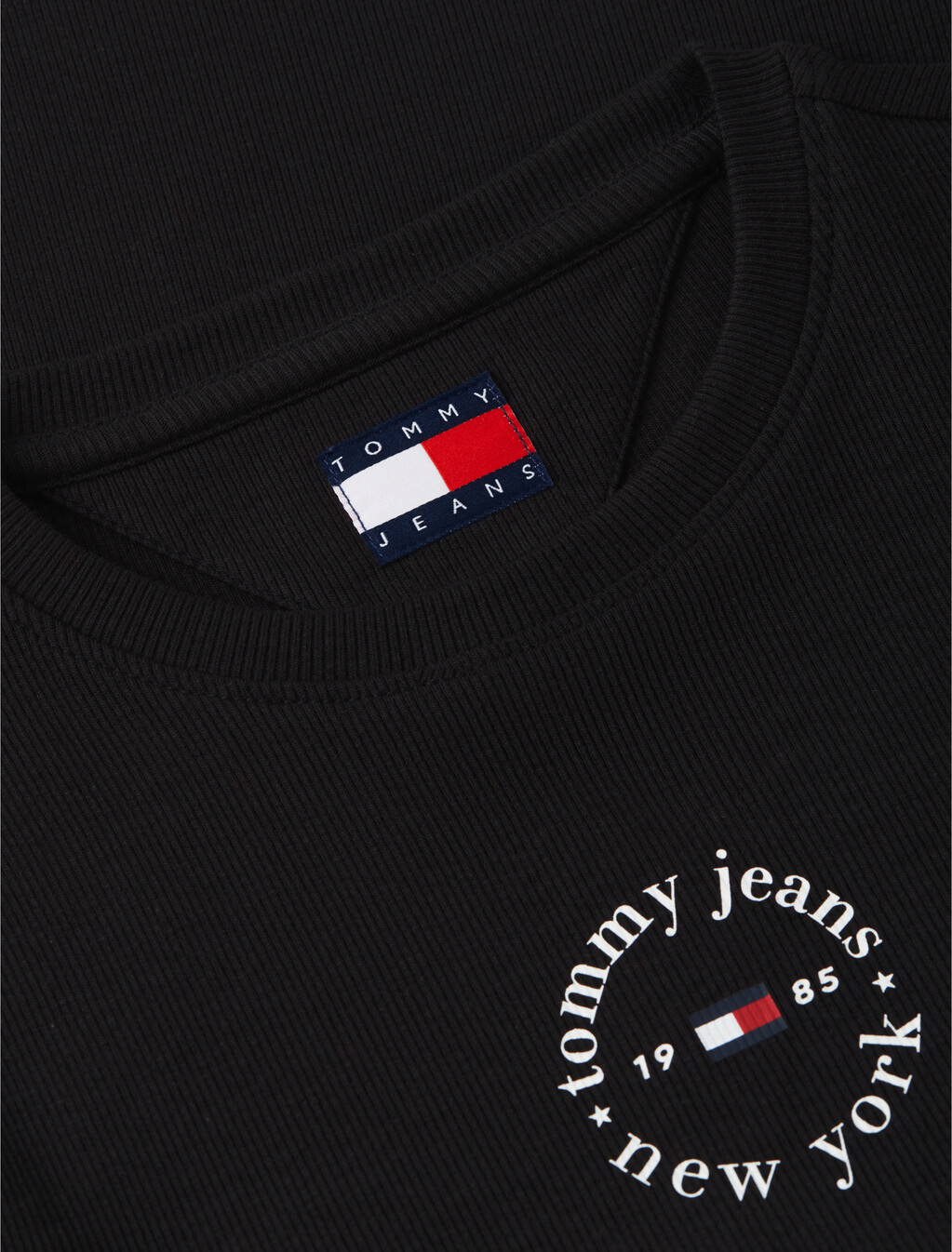 Essential Logo Slim Rib Knit T-Shirt, Black, hi-res