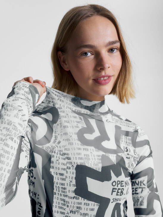 TOMMY X KEITH HARING EXHIBITION POSTER PRINT MESH LONG SLEEVE TOP