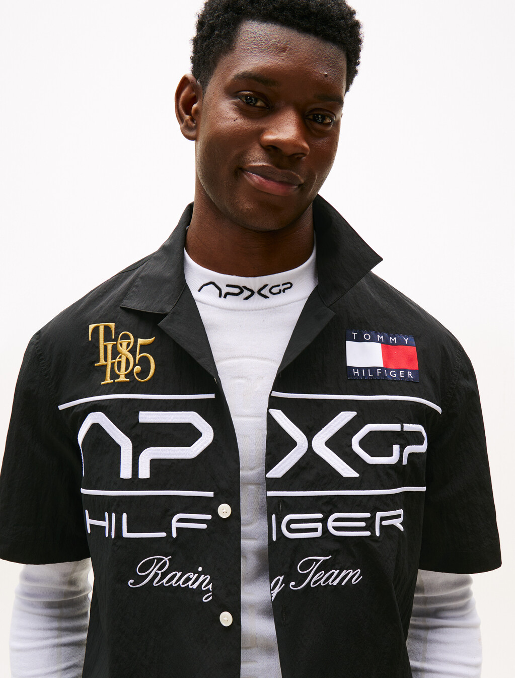 The APXGP Collection Regular Short Sleeve Satin Shirt, Black, hi-res