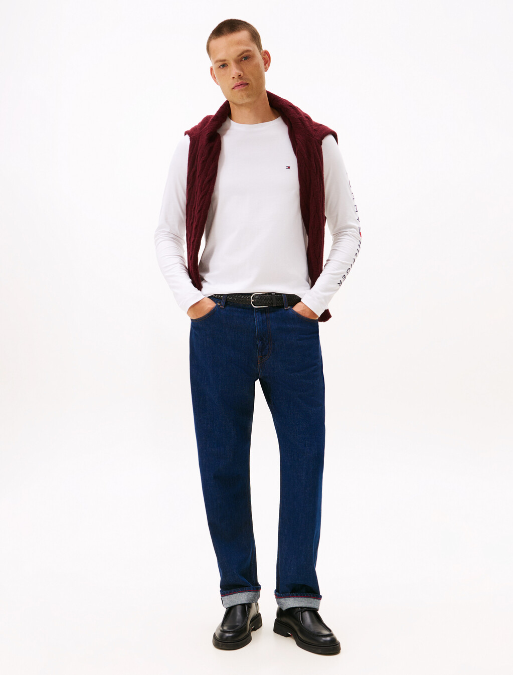Tommy Logo Long Sleeve T-Shirt, White, hi-res