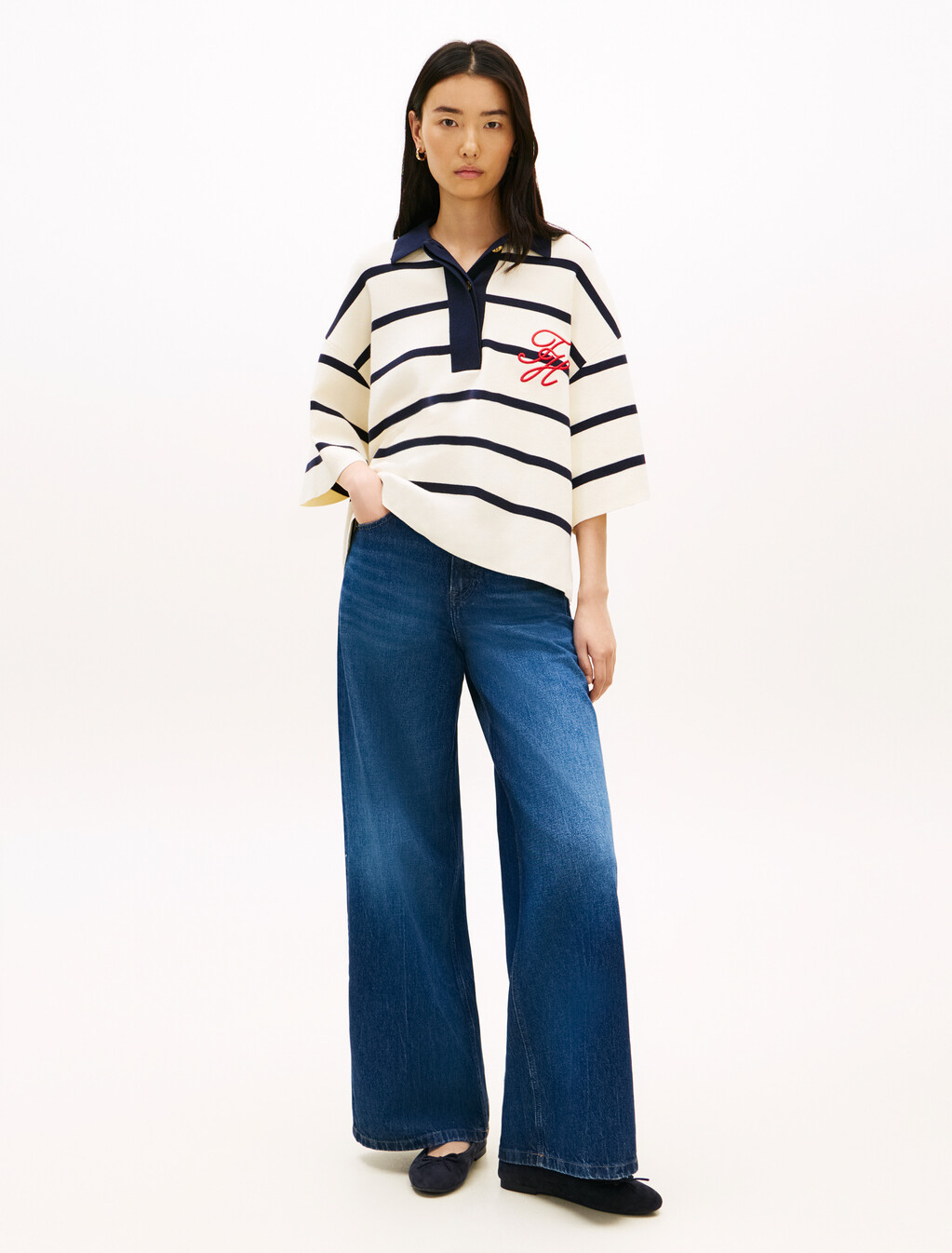 Premium Knit Gold-Tone Button Polo Jumper, Big Stp Calico/Dark N Navy, hi-res