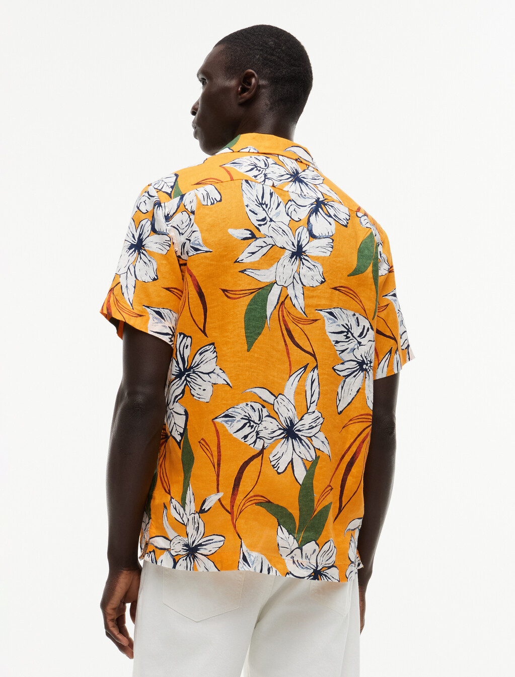 Regular Tropical Print Linen Short Sleeve Shirt, Orange Flash / Allover, hi-res
