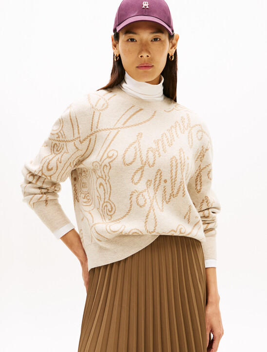 Logo Jacquard Cashmere Crewneck Sweater