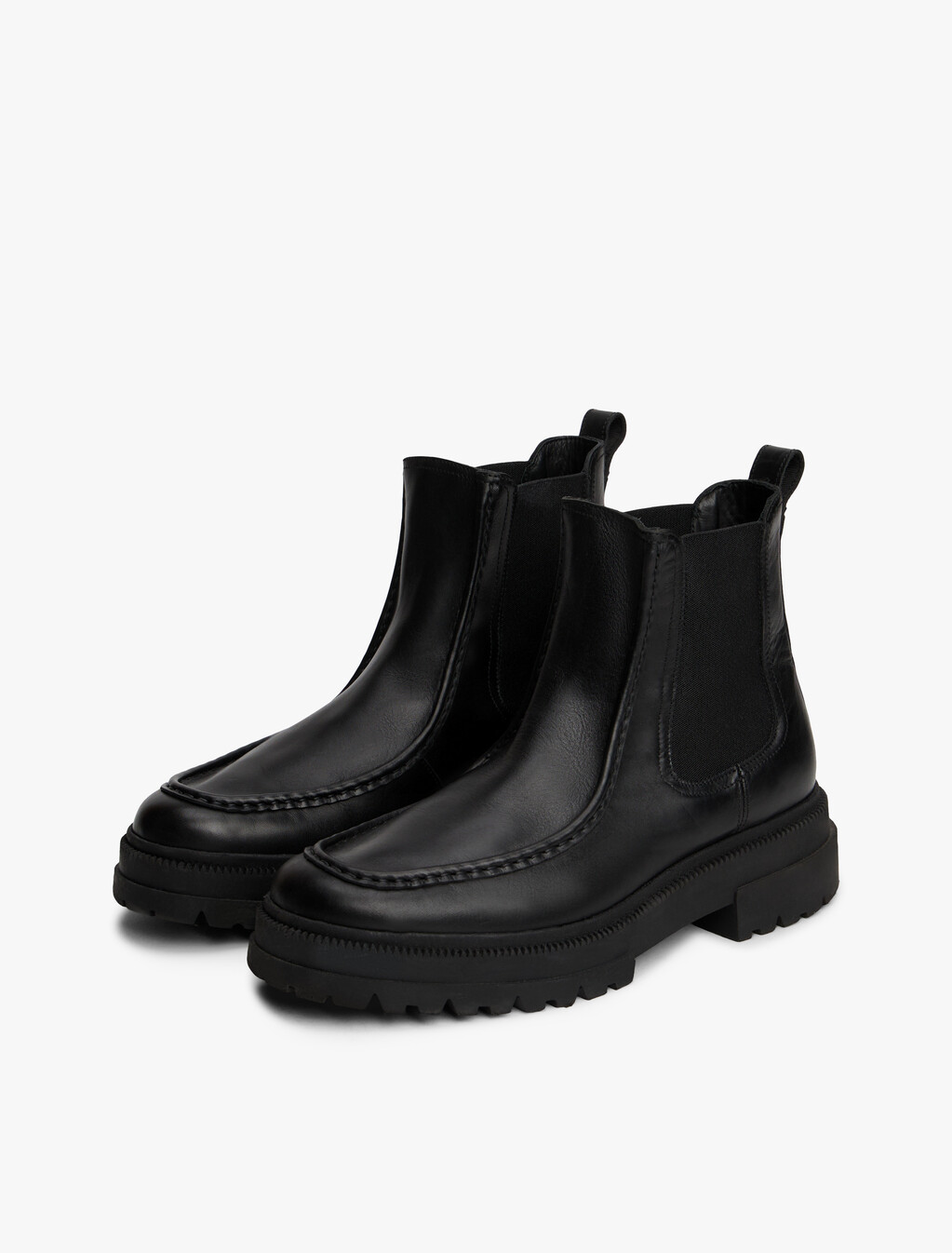 Leather Chunky Cleat Chelsea Boots, Black, hi-res