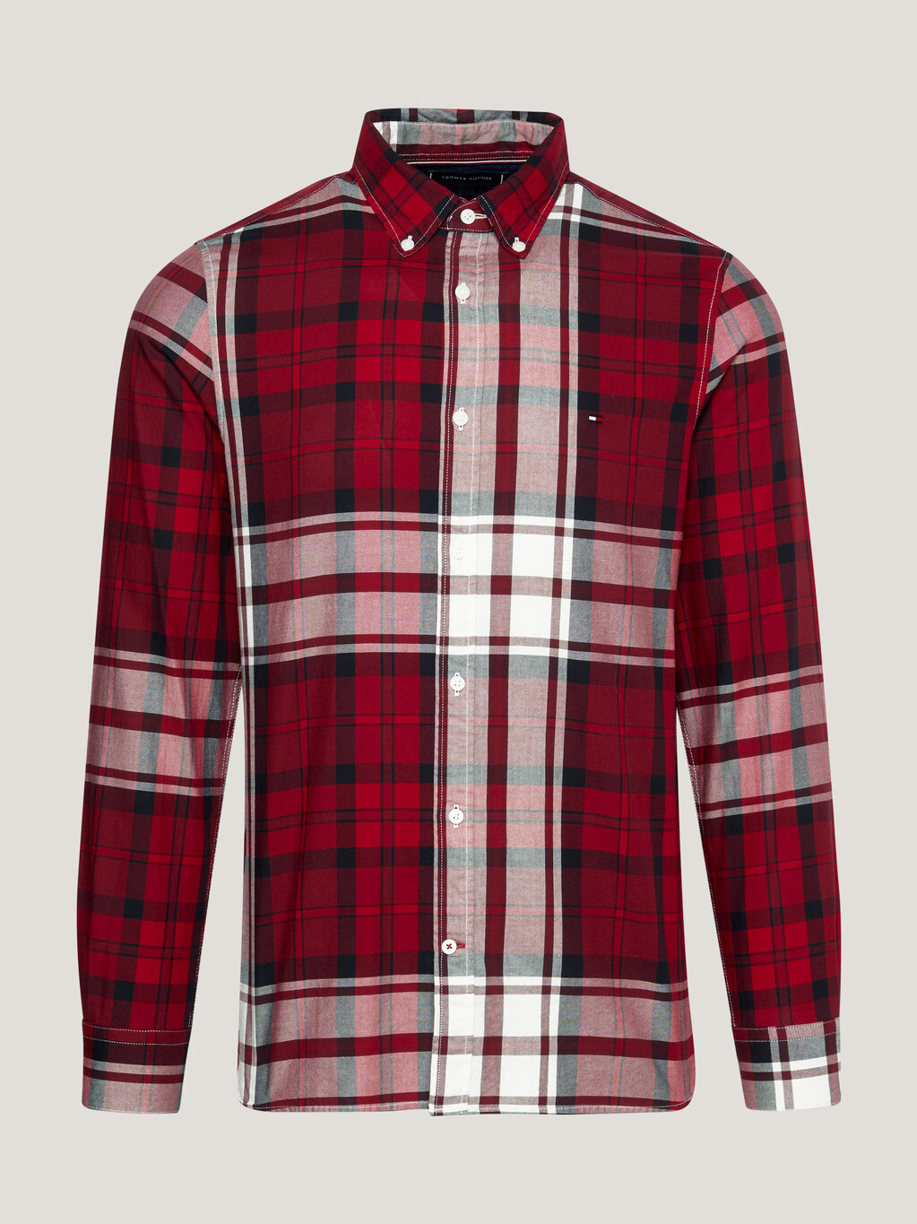 Tommy Tartan Slim Fit Oxford Shirt, Rouge / Multi, hi-res