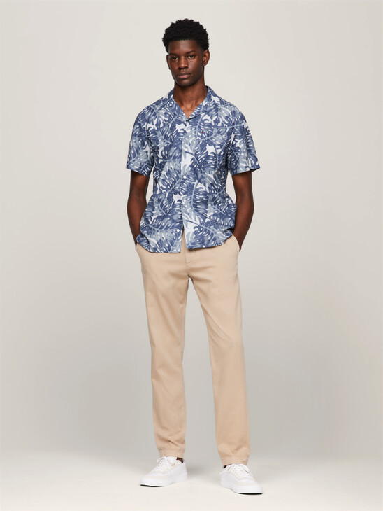 Tropical Print Linen Regular Short Sleeve Shirt