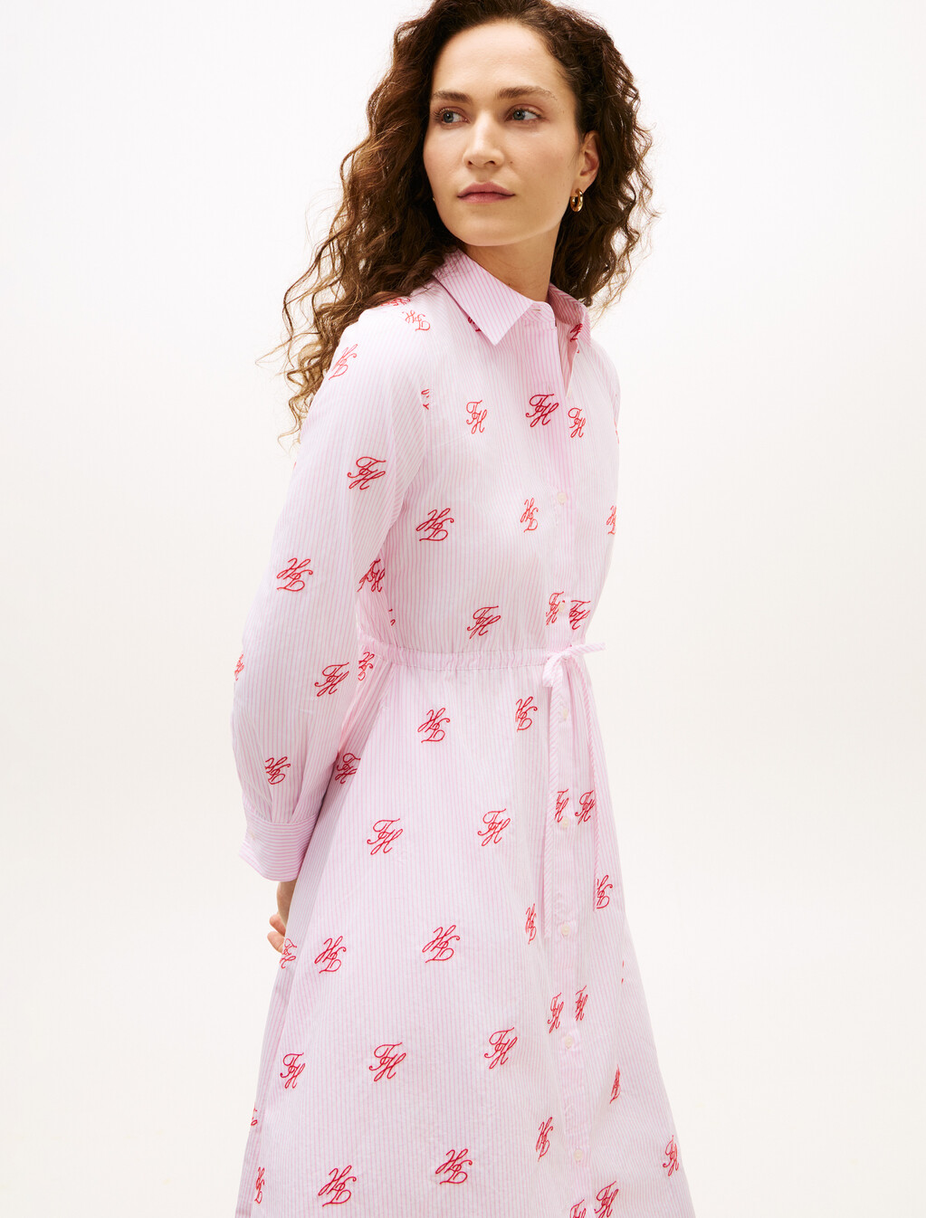 Asia Fit Long Sleeve Shirt Dress, Script Ithaca Rose Petal, hi-res