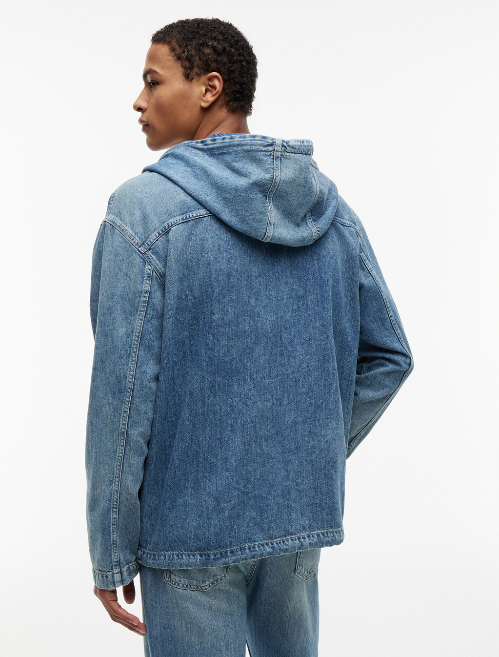 Relaxed Denim Jacket With Linen, Denim Medium, hi-res