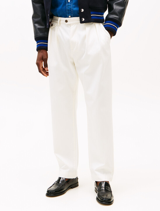 Twill Pleated Tapered Leg Chinos