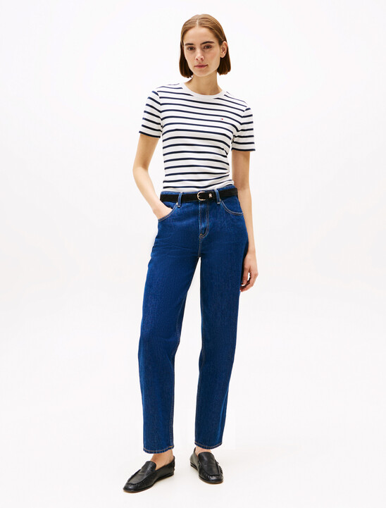 Flag Embroidery Ribbed Slim T-Shirt