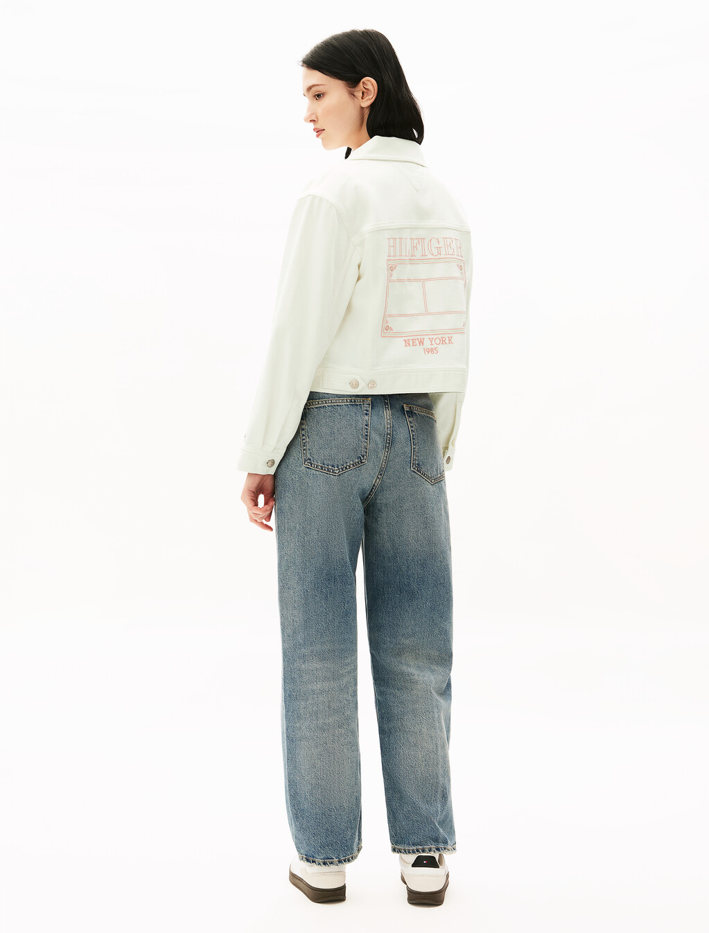 Embroidered Cropped Denim Jacket, Ecru, hi-res