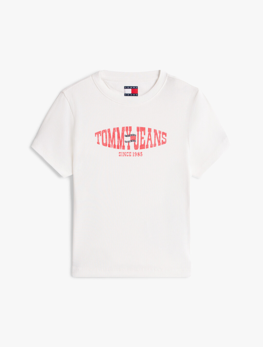 Wavy Flag Ribbed Slim T-Shirt, Ecru, hi-res