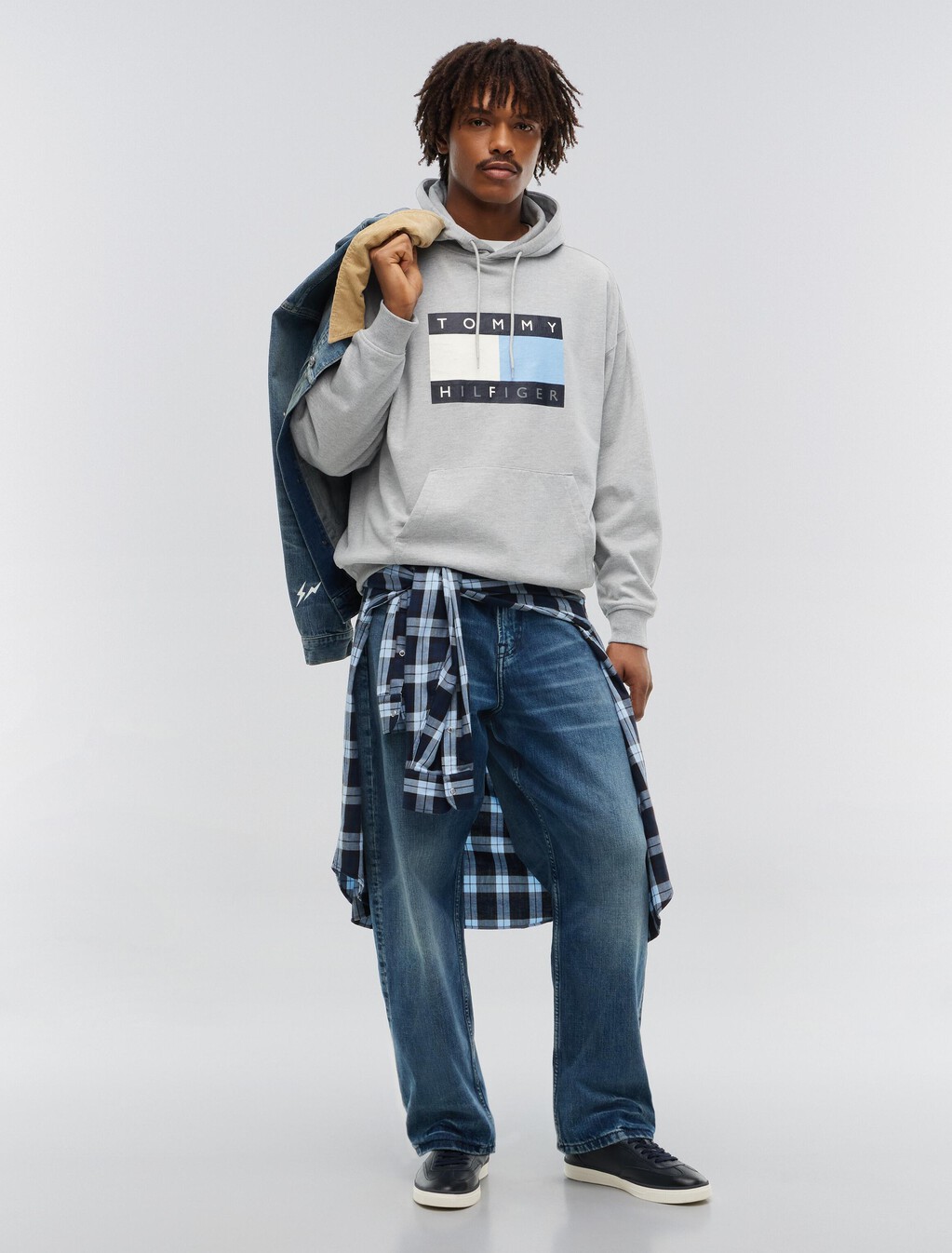 Washed Flag Logo Fleece Relaxed Hoody, Grey Heather, hi-res