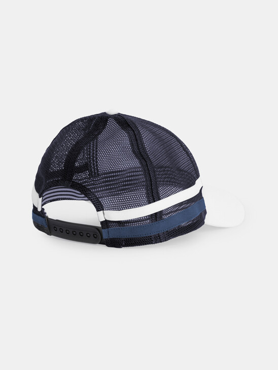 MESH BACK MONOGRAM EMBROIDERY TRUCKER CAP