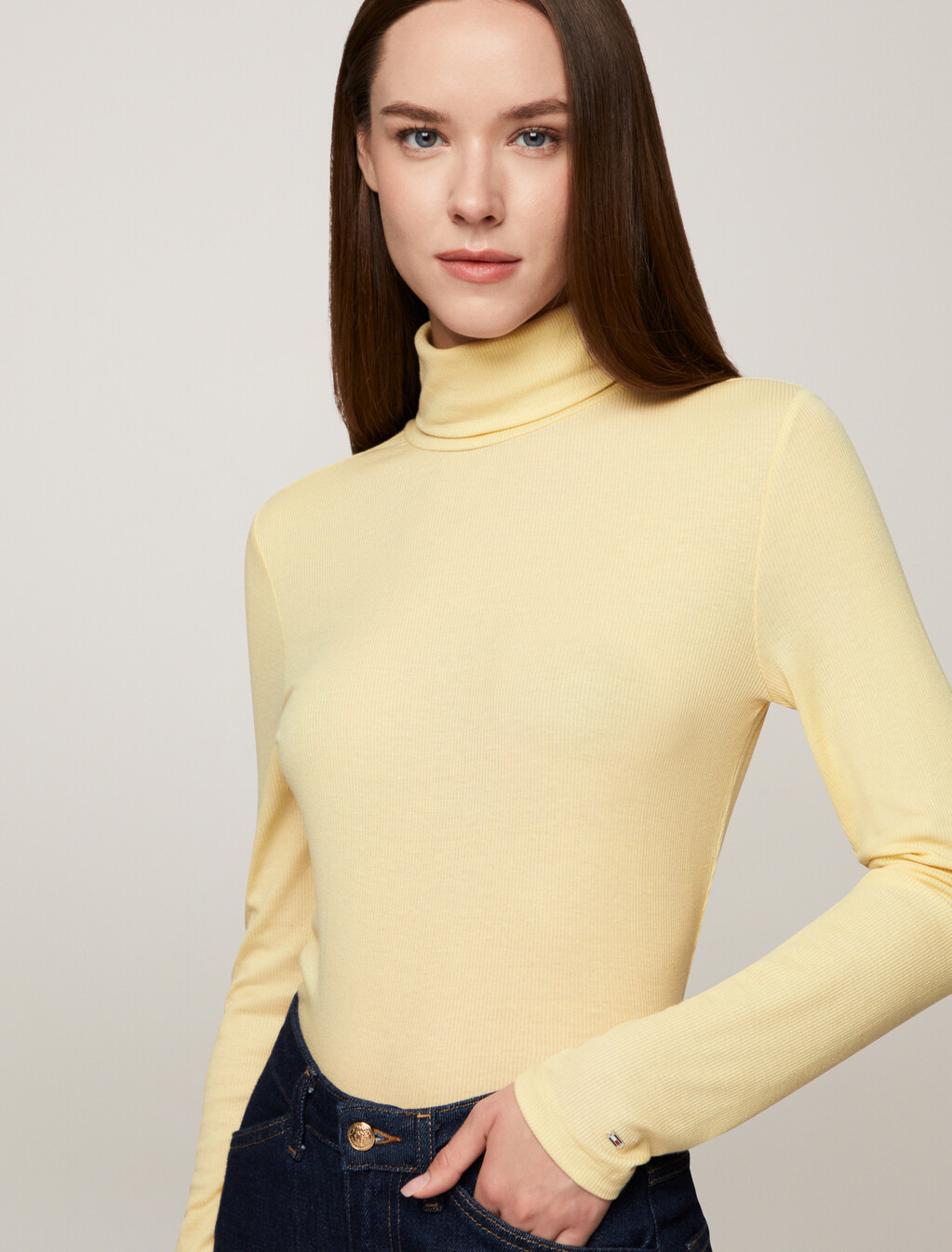 Roll Neck Long Sleeve Slim T-Shirt, Country Ivory, hi-res