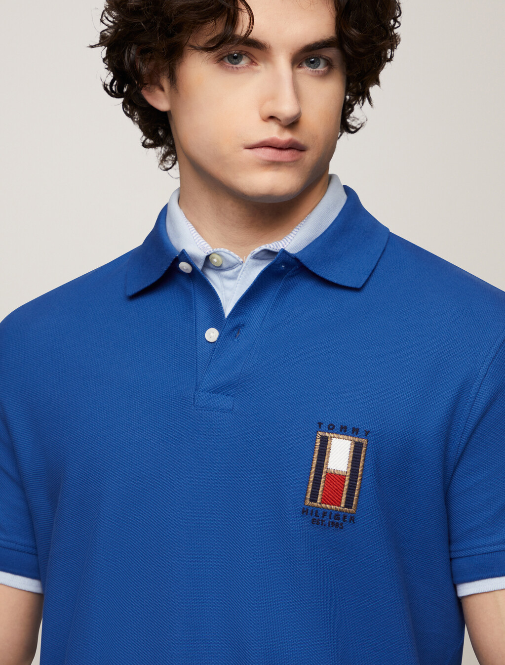 Regular Vertical Flag Polo Shirt, Monochrome Blue, hi-res