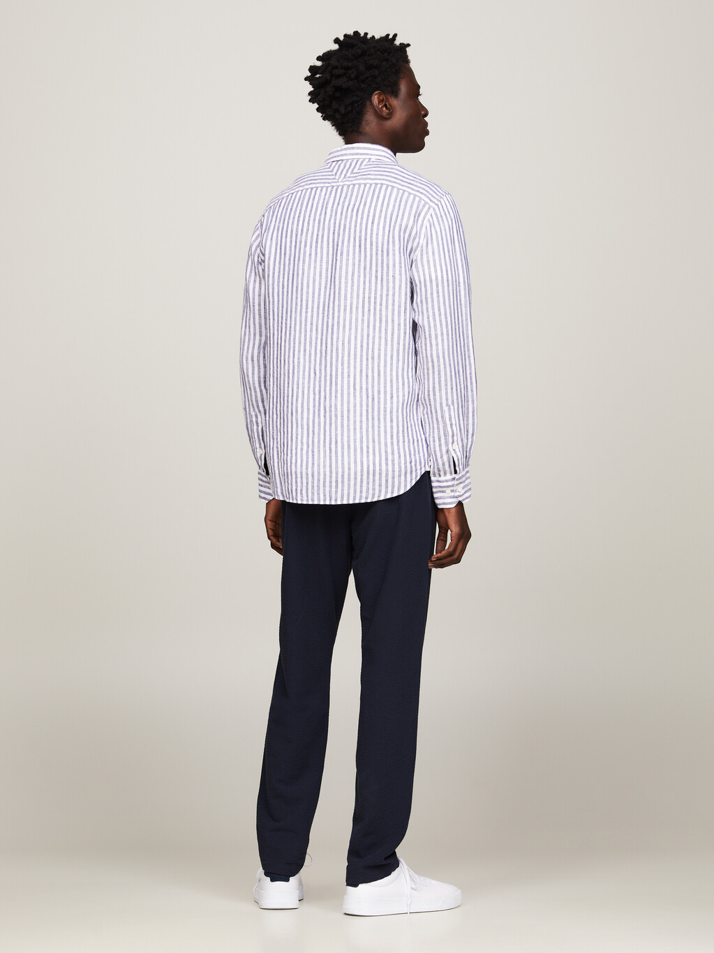 Linen Stripe Regular Fit Shirt, Th Dark Navy / Optic White, hi-res