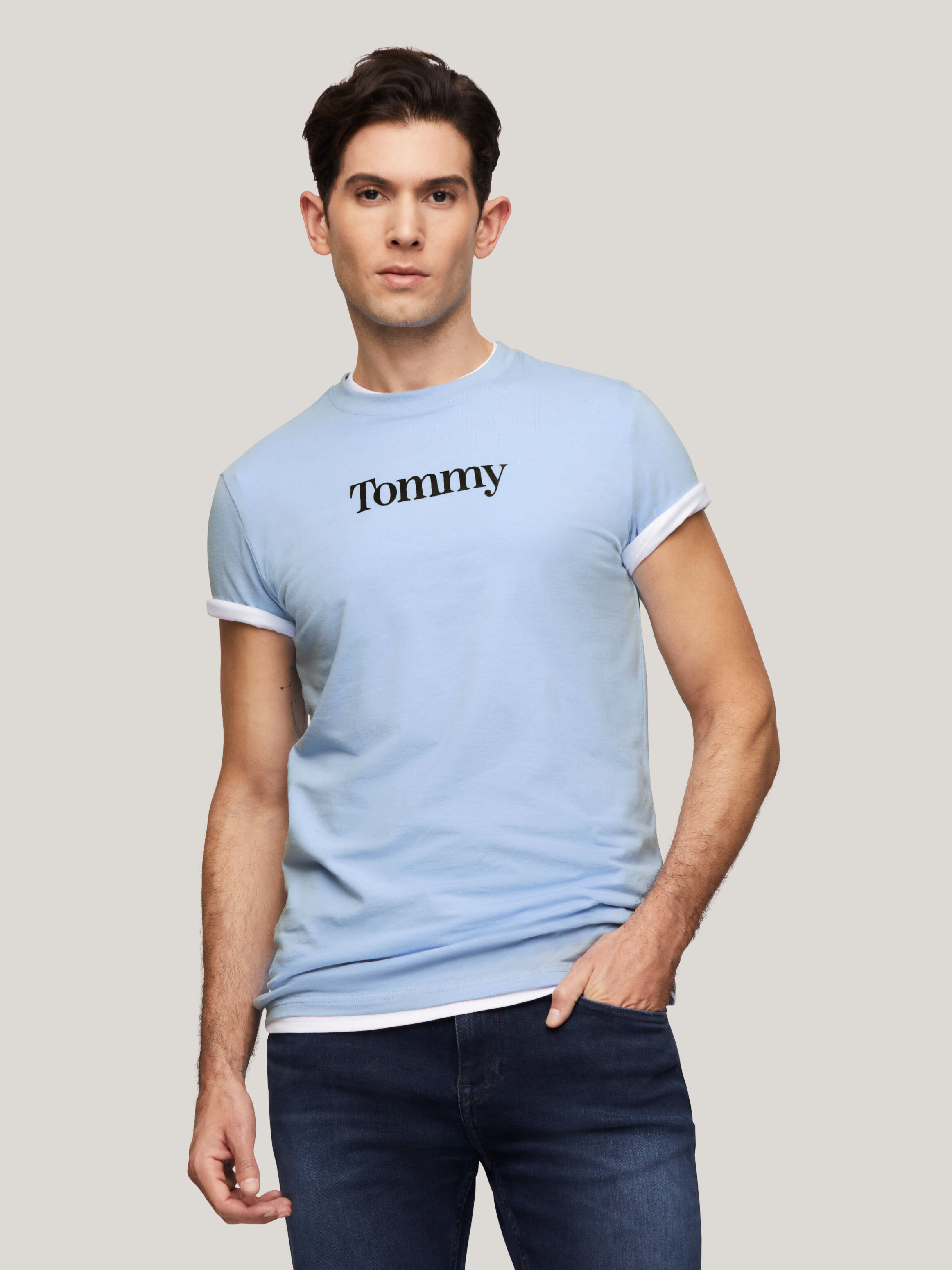 Tommy Hilfiger Metallic Tommy Extra Slim T Shirt in Moderate Blue