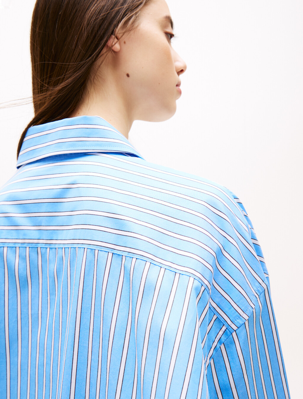 Oversized Mini Shirt Dress, Ecru / Blue Stripe, hi-res