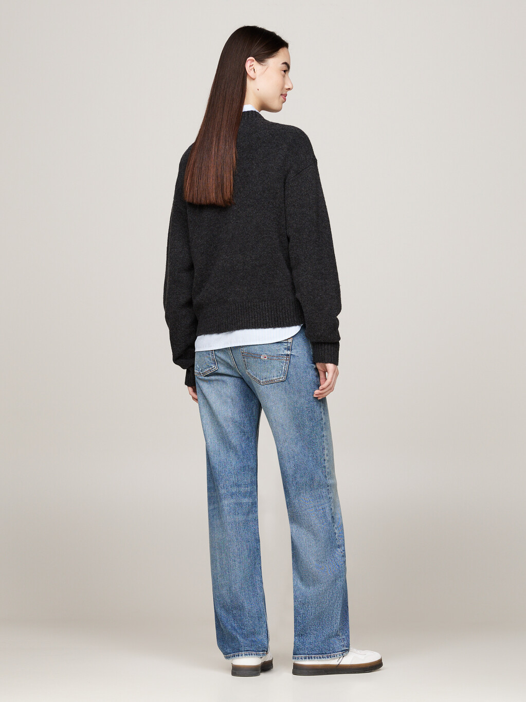 Mélange Relaxed Jumper with Wool, Black Melange, hi-res