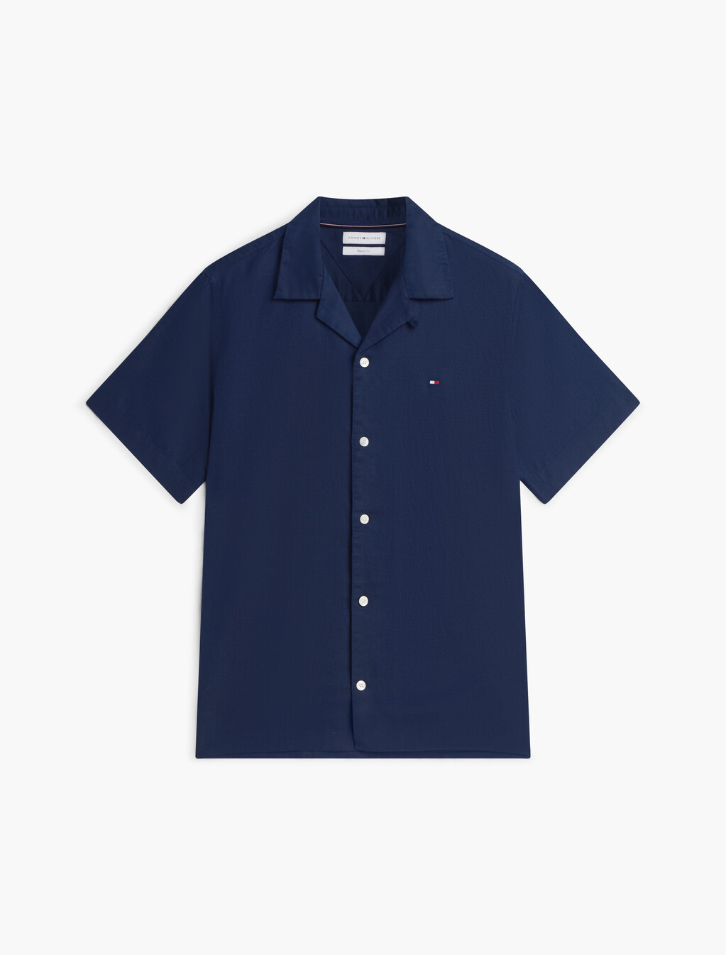 Regular Fit Linen Blend Short Sleeve Shirt, Carbon Navy, hi-res
