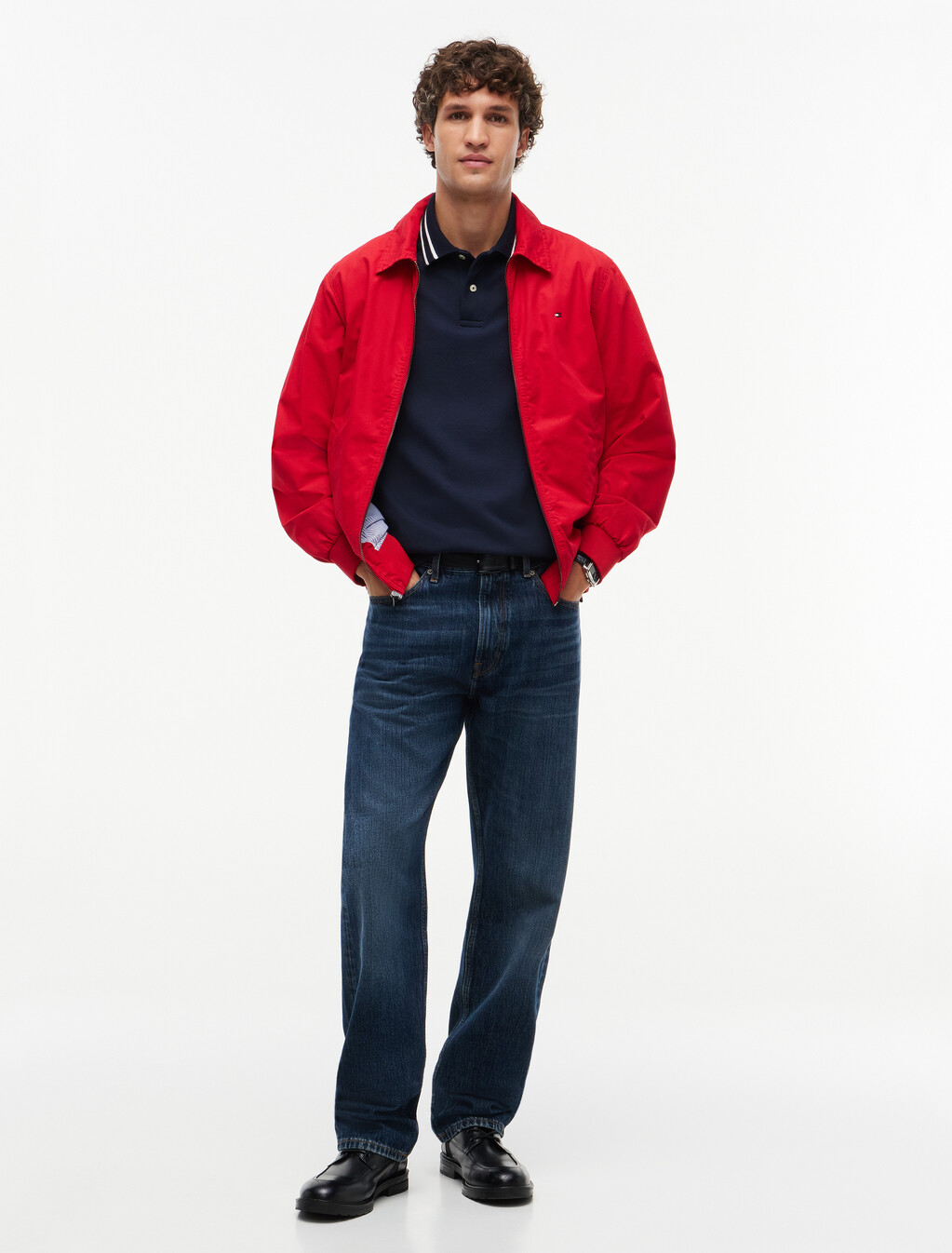 Relaxed Fit Foulard Jacquard Polo Shirt, Navy Blue, hi-res