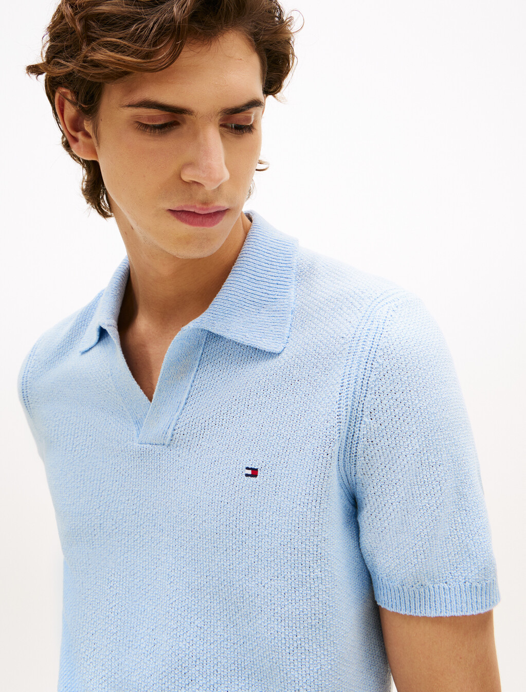 Textured Knit Polo, Breezy Blue, hi-res
