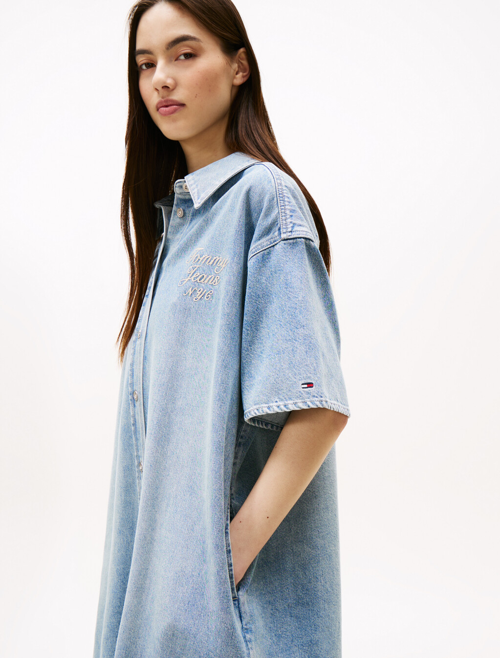 Relaxed Midi Denim Shirt Dress, Denim Light, hi-res
