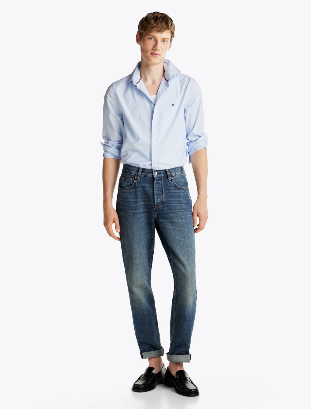 TH Flex Slim Fit Poplin Shirt, Sweet Blue, hi-res
